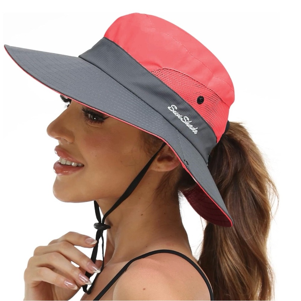 Women's Coral and Gray Sun Hat